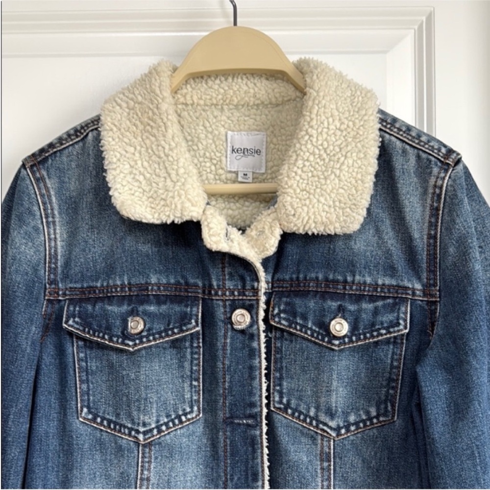 Kensie Jean Jacket Denim Sherpa Collar - Picture 7 of 7